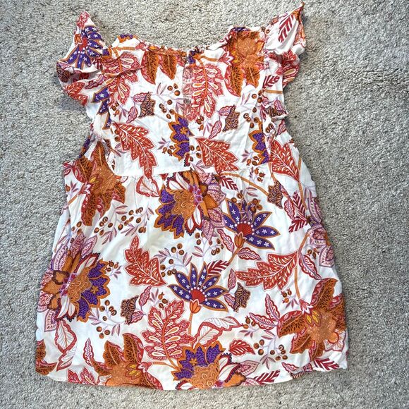 Rose & Olive Women Medium Orange Purple Floral Flutter Sleeve Summer Boho Blouse - Picture 6 of 6